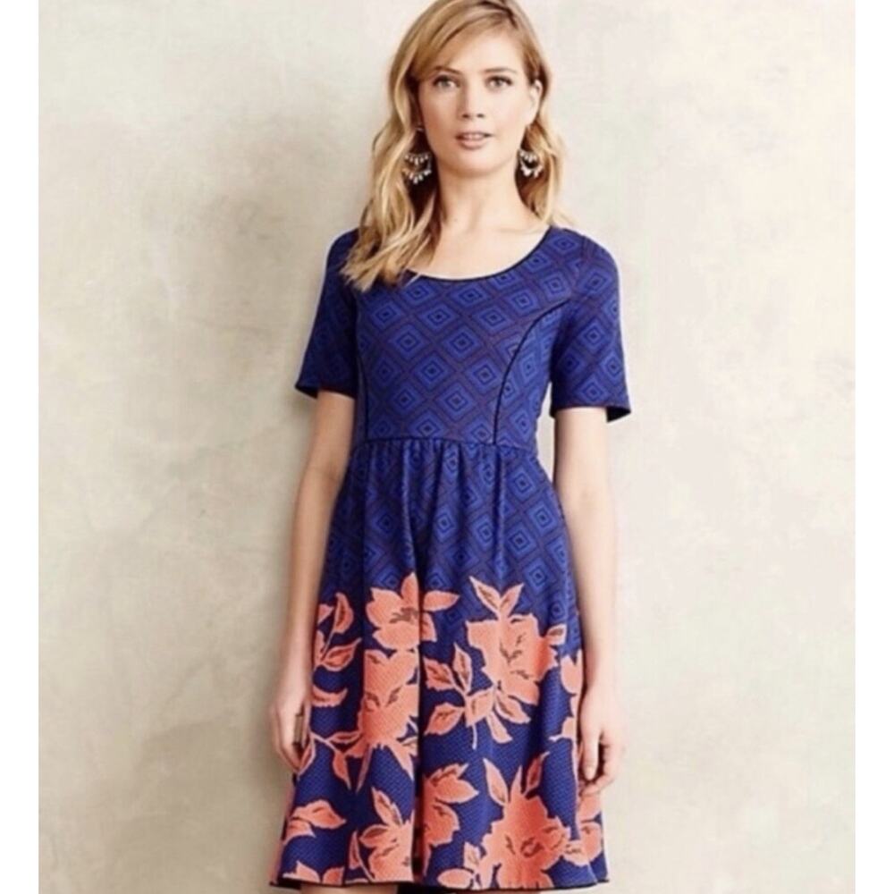 Anthropologie HD In Paris Blushed Blooms S Dress Jacquard Fit Flare Floral Retro
